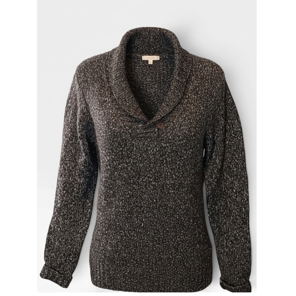 L.L.Bean Shawl Collar Sweater | Pullover | Small | Brown Marled | Wool Blend - Picture 2 of 6